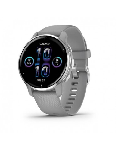 Garmin Venu 2 Plus Silver Stainless Steel Bezel with Powder Gray Case and Silicone Band