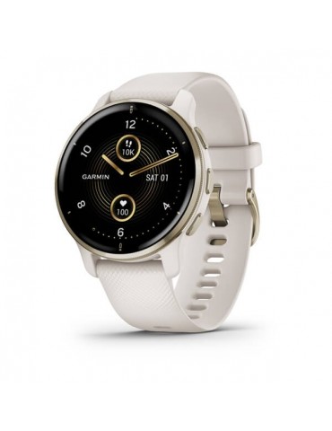 Garmin Venu 2 Plus Cream Gold Stainless Steel Bezel with Ivory Case and Silicone Band