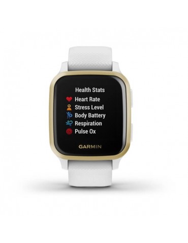 Garmin Venu Sq - Light Gold Aluminum Bezel with White Case and Silicone Band