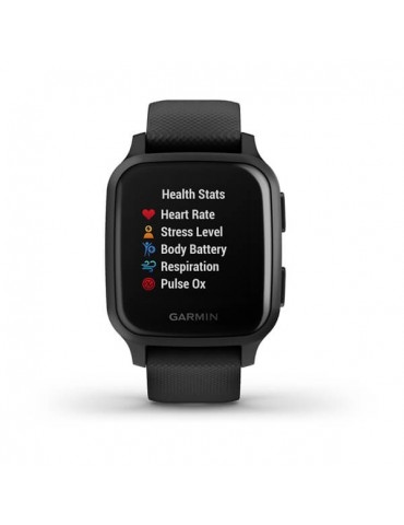 Garmin Venu Sq Music - Slate Aluminum Bezel with Black Case and Silicone Band