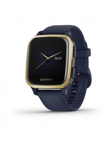 Garmin Venu Sq Music - Light Gold Aluminum Bezel with Navy Case and Silicone Band