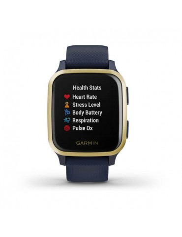 Garmin Venu Sq Music - Light Gold Aluminum Bezel with Navy Case and Silicone Band