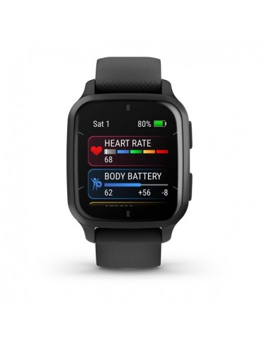 Garmin Venu® Sq 2 Music Slate Aluminum Bezel, Black Case and Silicone Band