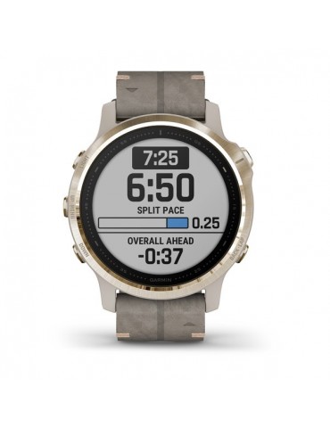 Garmin fenix 6S SAPPHIRE - Light Gold-tone with Shale Gray Leather Band