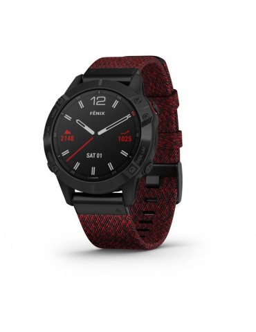 Garmin fenix 6 SAPPHIRE - Black DLC with Heathered Red Nylon Band