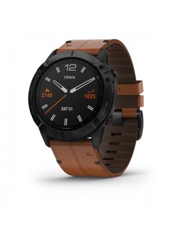 Garmin fenix 6X SAPPHIRE - Black DLC with Chestnut Leather Band