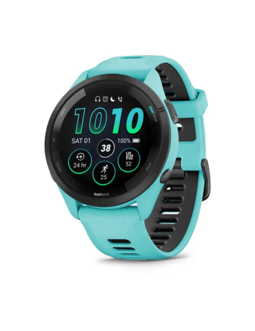 Garmin Forerunner 265 - Black Bezel with Aqua Case and Aqua/Black Silicone Band