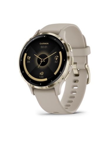 Garmin Venu 3S - Soft Gold Stainless Steel Bezel with French Gray Case and Silicone Band