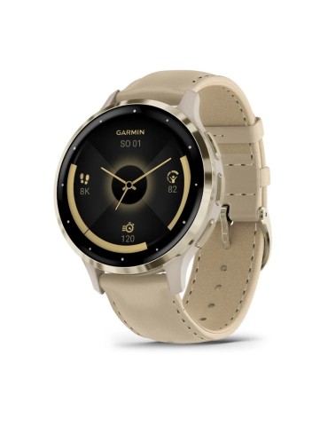 Garmin Venu 3S - Soft Gold Stainless Steel Bezel with French Gray Case and Leather Band