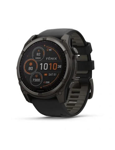 Garmin fenix 8 Solar (51 мм) - Sapphire, Карбоново-Сірий DLC Титан, Чорний/Гальковий сірий ремінець - Смарт-годинник