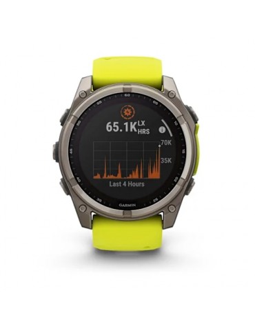 Garmin fenix 8 Solar (51 мм) - Sapphire, Титан з Яскраво Жовтим/Графітовим Сіліконовим Ремінцем - Смарт-годинник