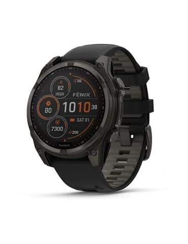 Garmin fenix 8 Solar (47 мм) - Sapphire, Карбоново-Сірий DLC Титан, Чорний/Гальковий сірий ремінець - Смарт-годинник