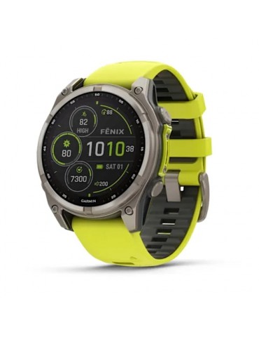 Garmin fenix 8 Solar (47 мм) - Sapphire, Титан з Яскраво Жовтим/Графітовим Сіліконовим Ремінцем - Смарт-годинник