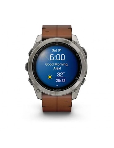 Garmin fenix 8 AMOLED (51 мм) - Sapphire, Карбоново-Сірий DLC з Каштановим Шкіряним Ремінцем - Смарт-годинник