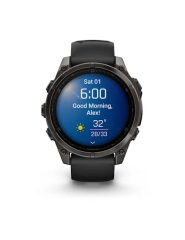 Garmin fenix 8 AMOLED (47 мм) - Sapphire, Карбоново-Сірий DLC Титан, Чорний/Гальковий Сірий Ремінець - Смарт-годинник
