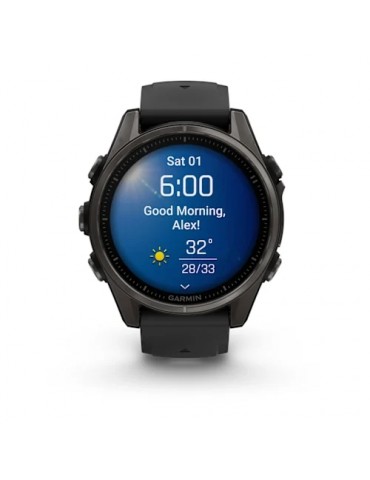 Garmin fenix 8 AMOLED (43 мм) - Sapphire, Карбоново-Сірий DLC Титан, Чорний/Гальковий сірий ремінець - Смарт-годинник