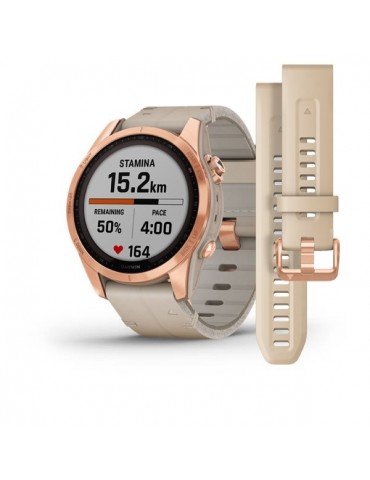 Garmin fenix 7S Sapphire Solar Rose Gold Titanium with Limestone Leather Band (includes limestone silicone band)