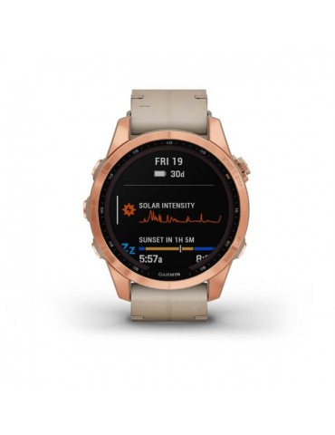 Garmin fenix 7S Sapphire Solar Rose Gold Titanium with Limestone Leather Band (includes limestone silicone band)