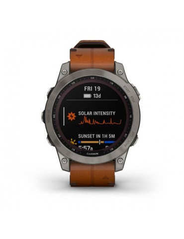 Garmin fenix 7 Sapphire Solar Titanium with Chestnut Leather Band (includes graphite silicone band)