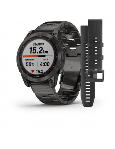 Garmin fenix 7 Sapphire Solar Carbon Gray DLC Titanium with Titanium Band (includes black silicone band)