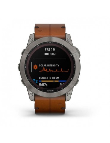Garmin fenix 7X Sapphire Solar Titanium with Chestnut Leather Band (includes graphite silicone band)