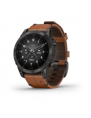 Garmin Epix 2 Sapphire - Black/Carbon Gray DLC Titanium with Chestnut leather band plus black silicone band