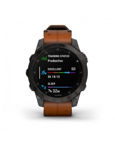 Garmin Epix 2 Sapphire - Black/Carbon Gray DLC Titanium with Chestnut leather band plus black silicone band